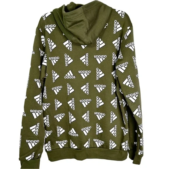 NWT Adidas AOP Fleece Hoodie Pullover Sweatshirt in Olive Men’s Sz L - Picture 2 of 12